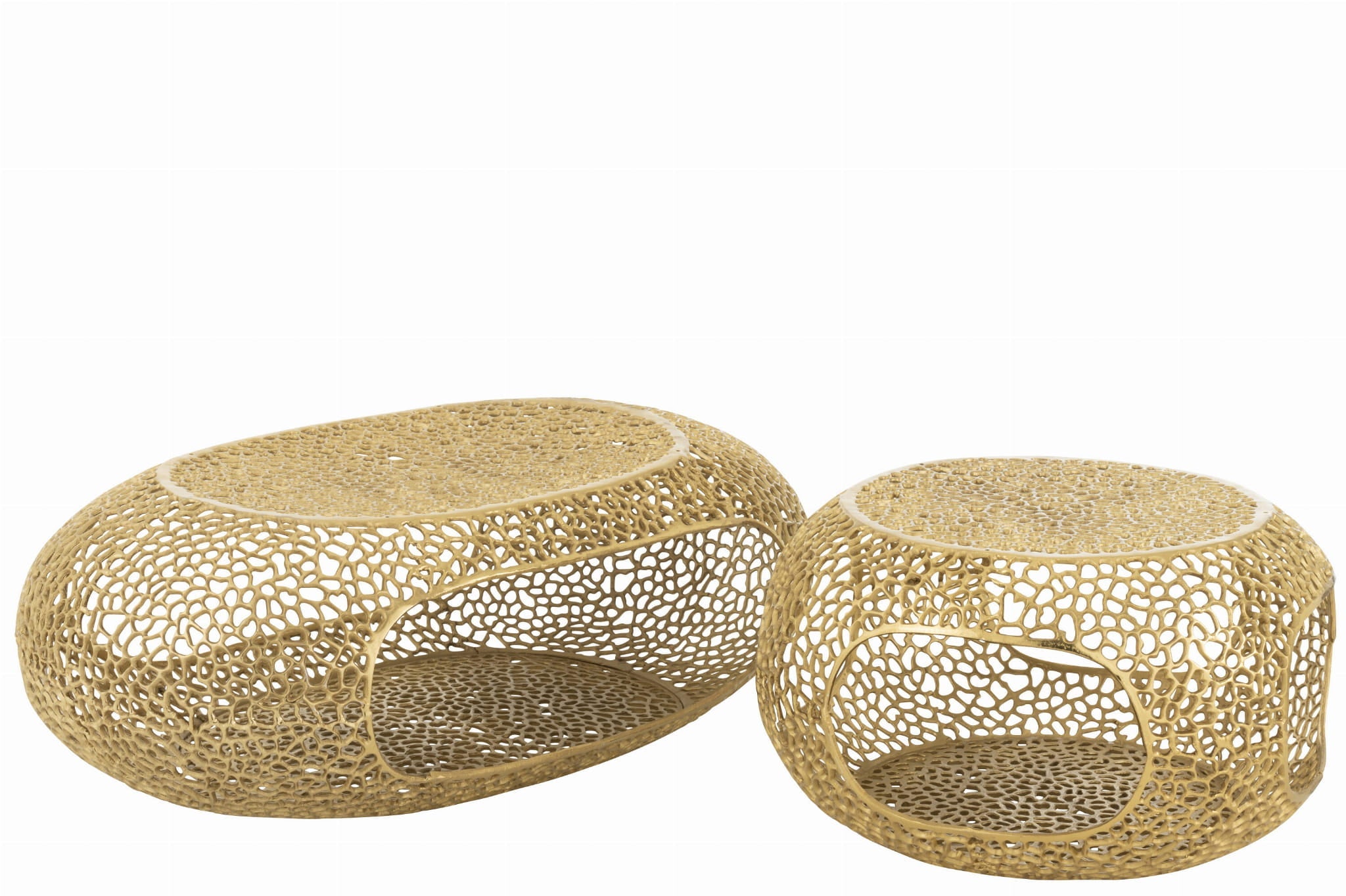 Stolik kawowy Gold owalny ażurowy metalowy złoty 120x70x40 cm J - LINE