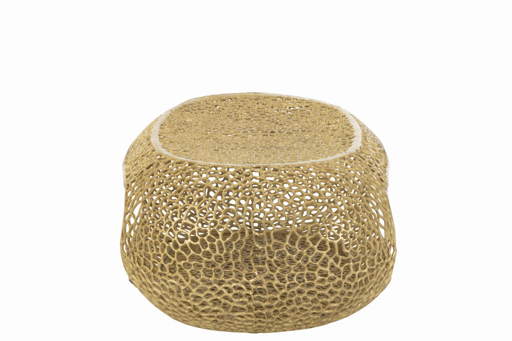 Stolik kawowy Gold owalny ażurowy metalowy złoty 120x70x40 cm J - LINE