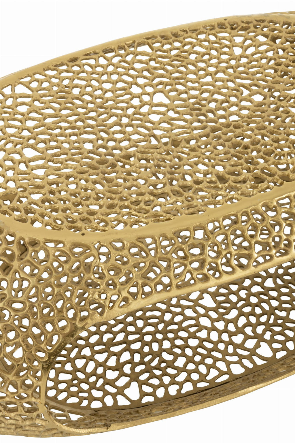 Stolik kawowy Gold owalny ażurowy metalowy złoty 120x70x40 cm J - LINE