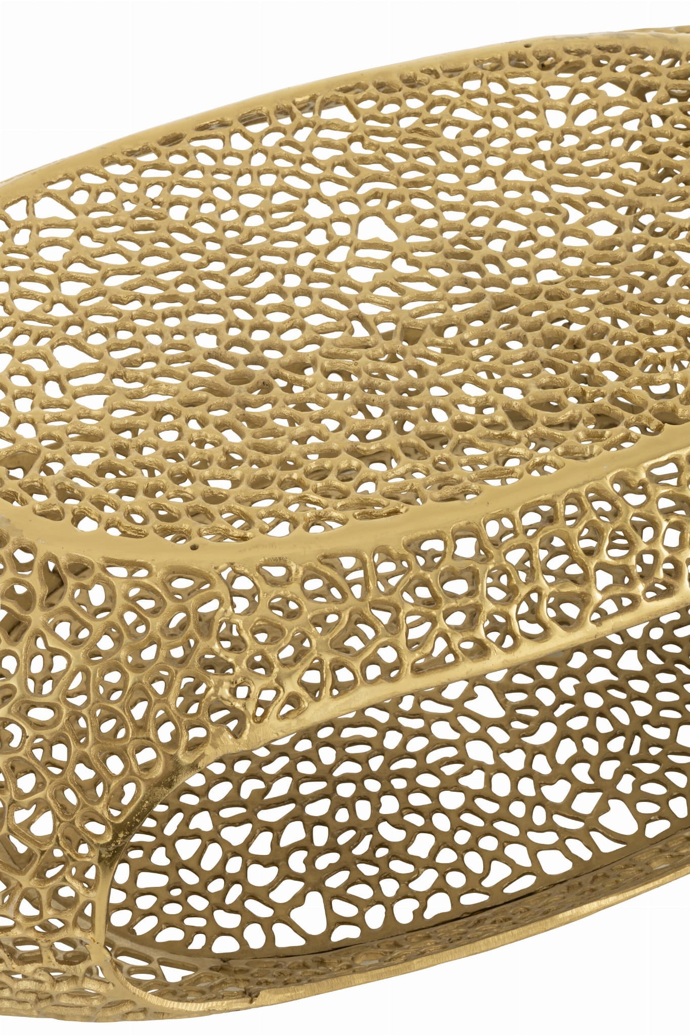 Stolik kawowy Gold owalny ażurowy metalowy złoty 120x70x40 cm J - LINE