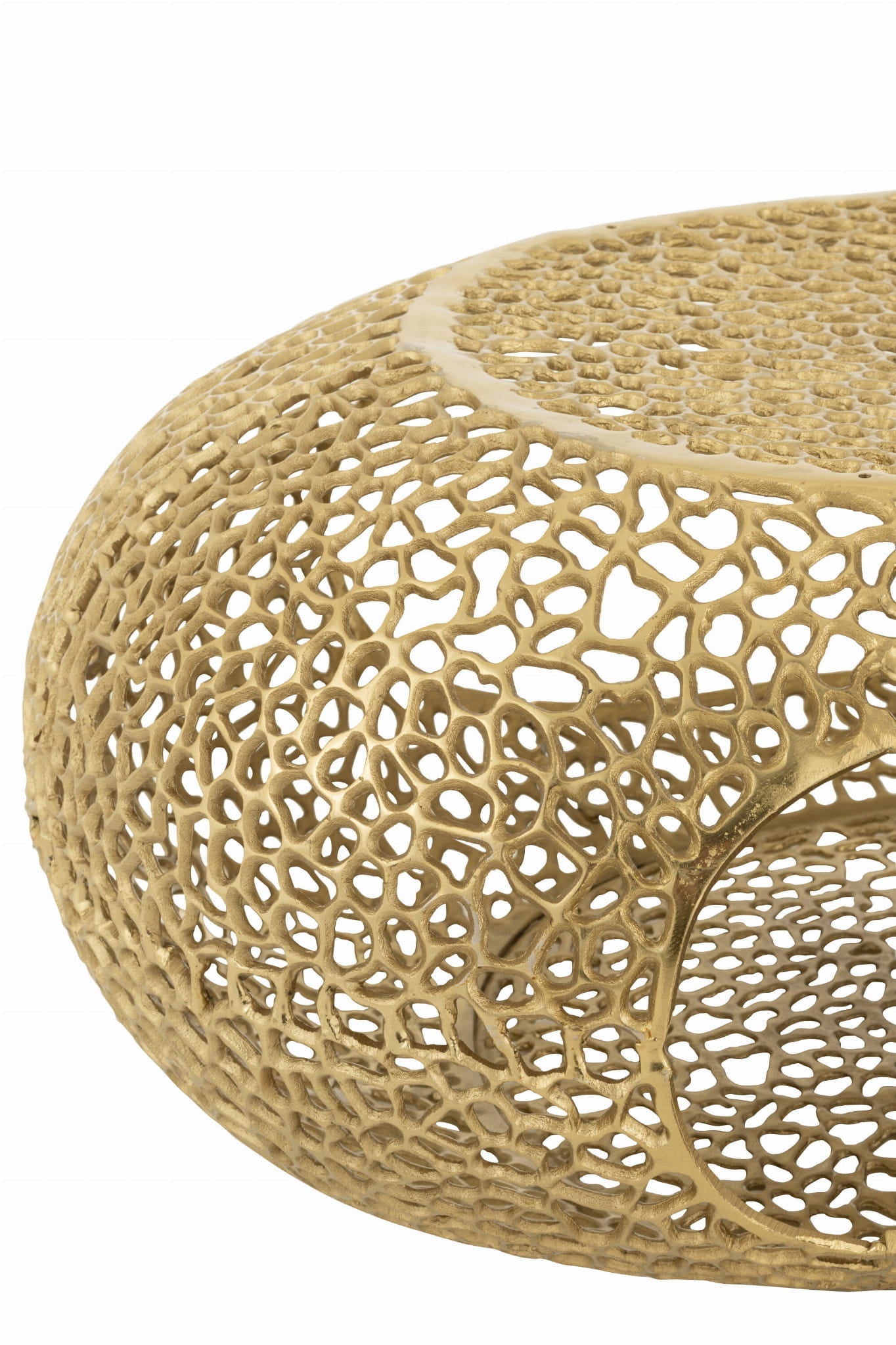 Stolik kawowy Gold owalny ażurowy metalowy złoty 120x70x40 cm J - LINE
