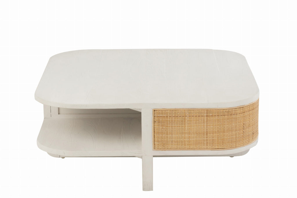 Stolik kawowy Molly biały drewno rattan 85x85x36 cm J - LINE