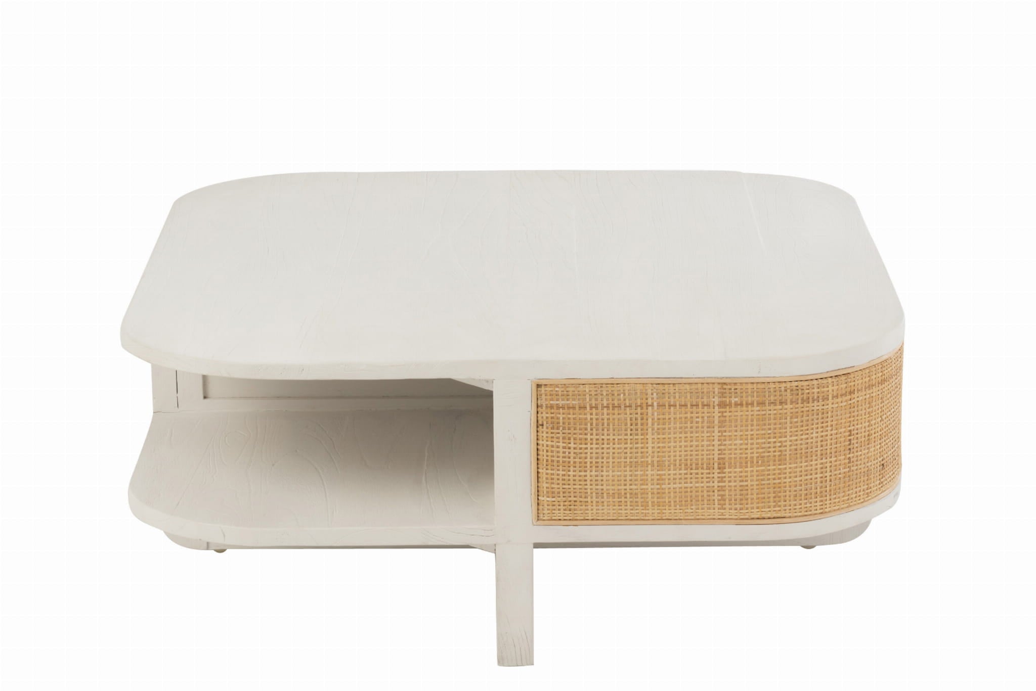 Stolik kawowy Molly biały drewno rattan 85x85x36 cm J - LINE