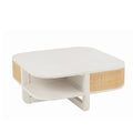 Stolik kawowy Molly biały drewno rattan 85x85x36 cm J - LINE