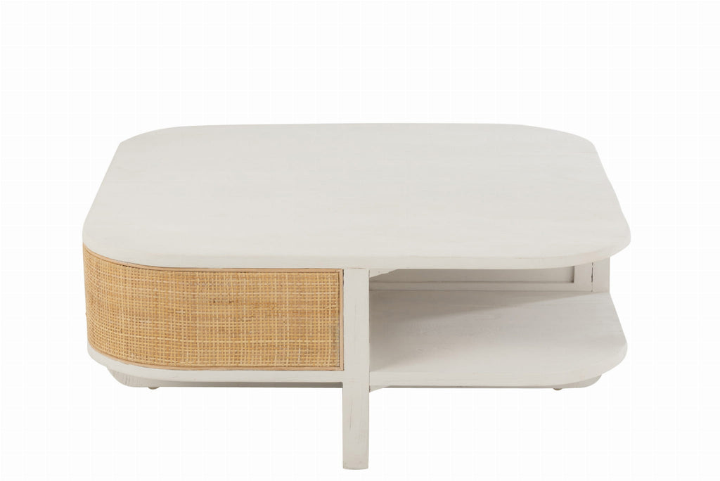 Stolik kawowy Molly biały drewno rattan 85x85x36 cm J - LINE