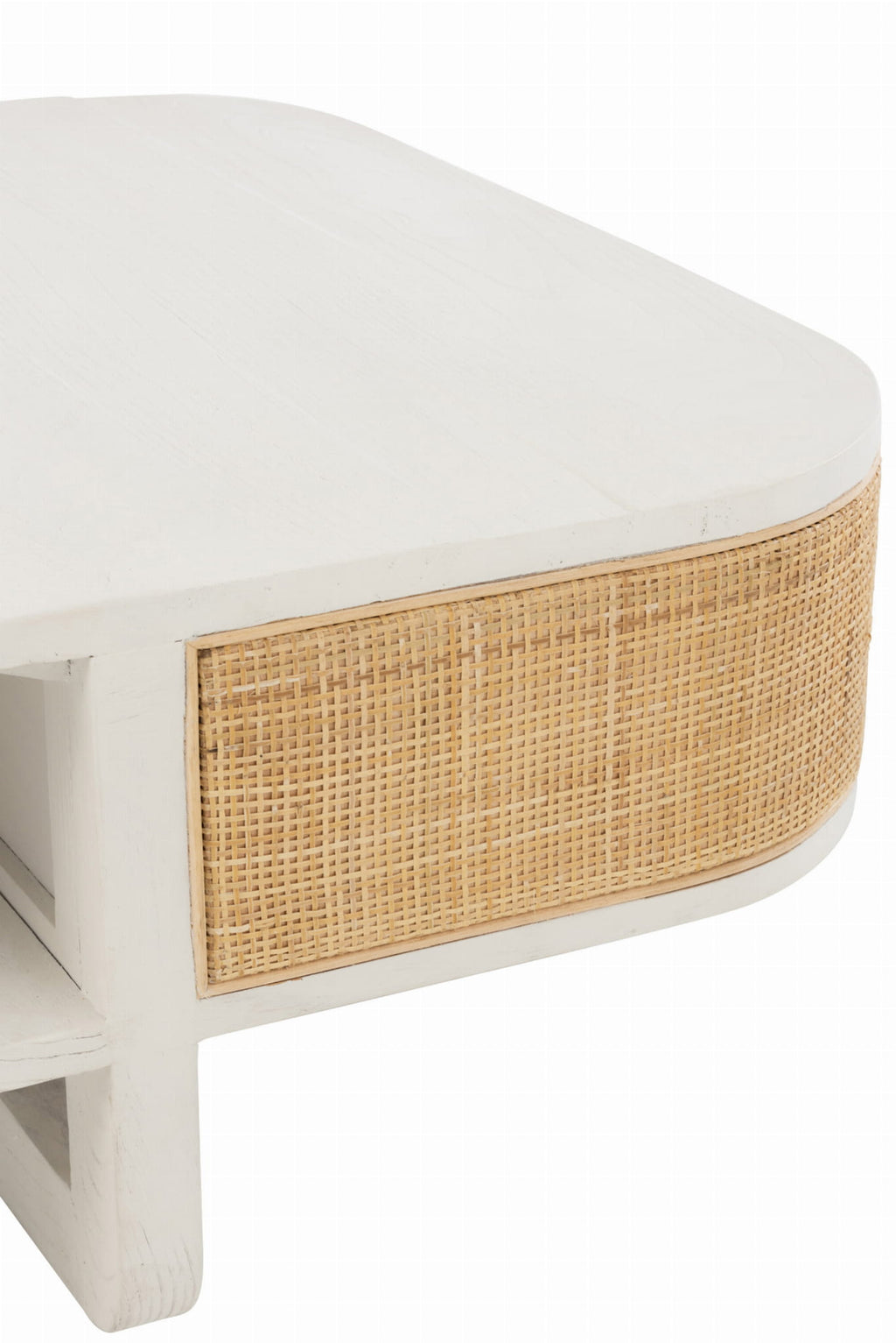 Stolik kawowy Molly biały drewno rattan 85x85x36 cm J - LINE