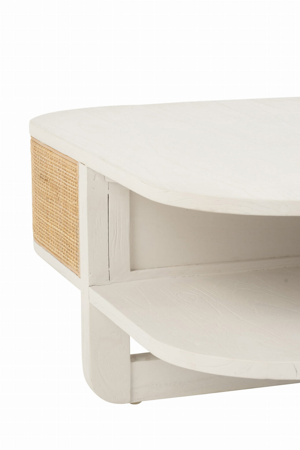 Stolik kawowy Molly biały drewno rattan 85x85x36 cm J - LINE