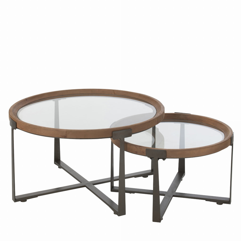 Stoliki kawowe Robin 2 szt ø80x43 ø62x36 cm szkło drewno J - LINE