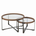 Stoliki kawowe Robin 2 szt ø80x43 ø62x36 cm szkło drewno J - LINE