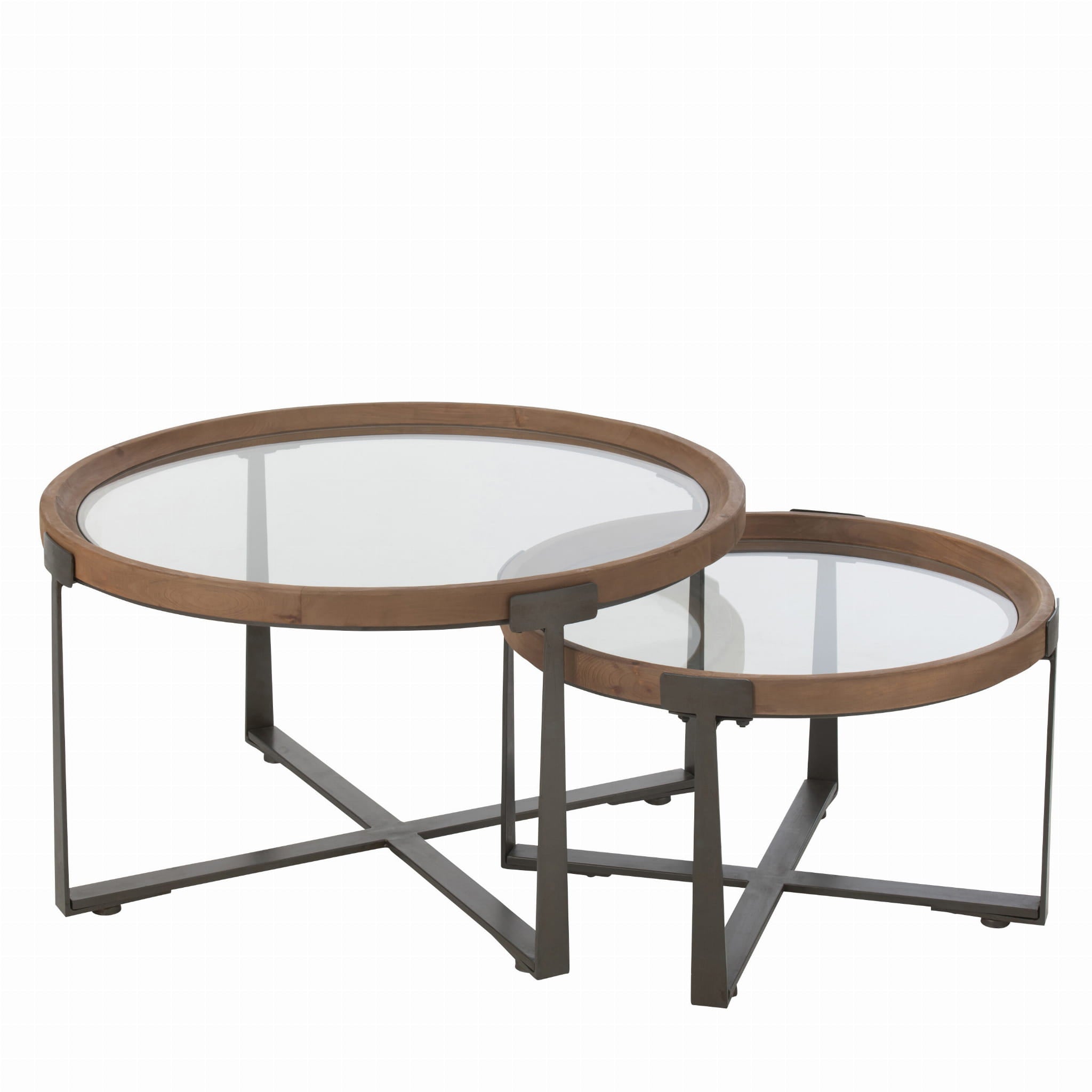 Stoliki kawowe Robin 2 szt ø80x43 ø62x36 cm szkło drewno J - LINE