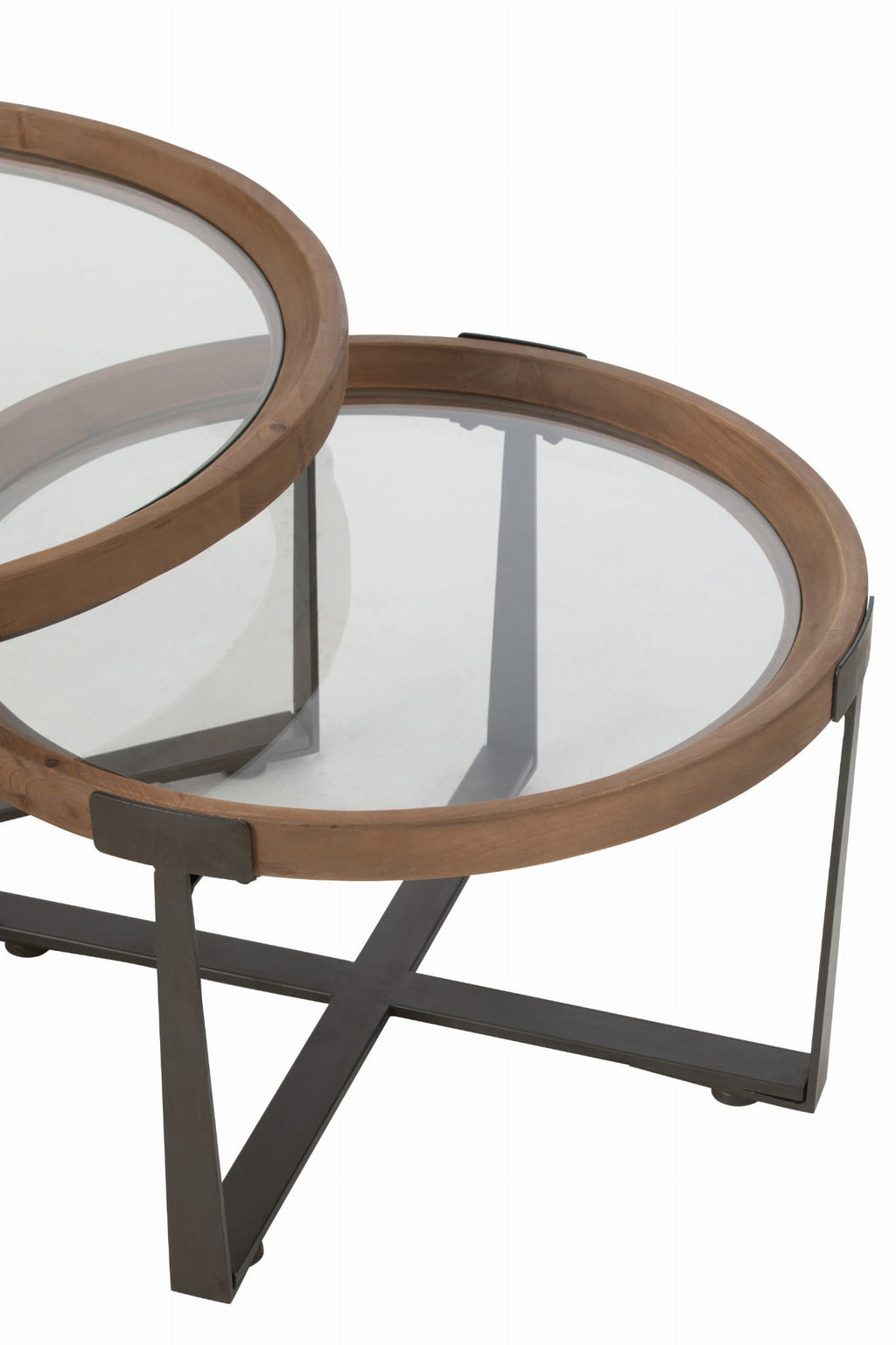 Stoliki kawowe Robin 2 szt ø80x43 ø62x36 cm szkło drewno J - LINE