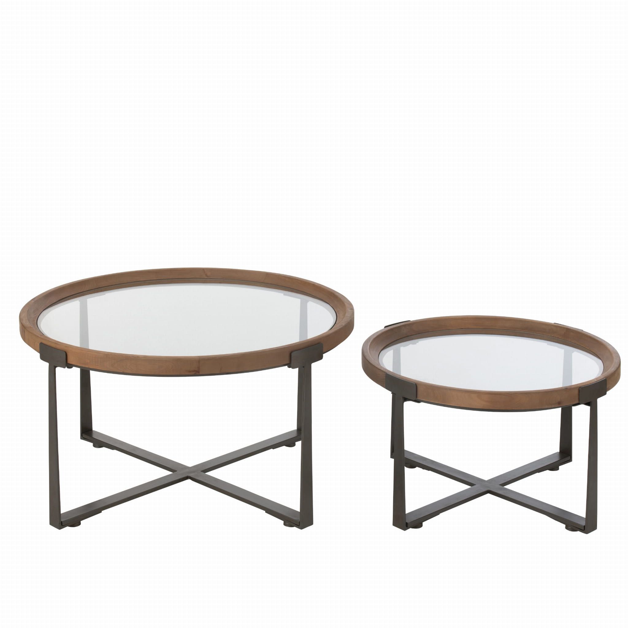 Stoliki kawowe Robin 2 szt ø80x43 ø62x36 cm szkło drewno J - LINE