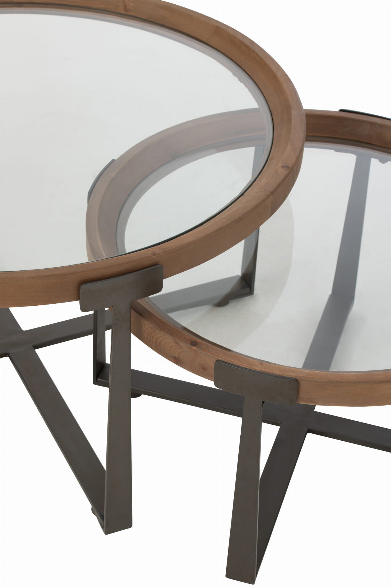 Stoliki kawowe Robin 2 szt ø80x43 ø62x36 cm szkło drewno J - LINE