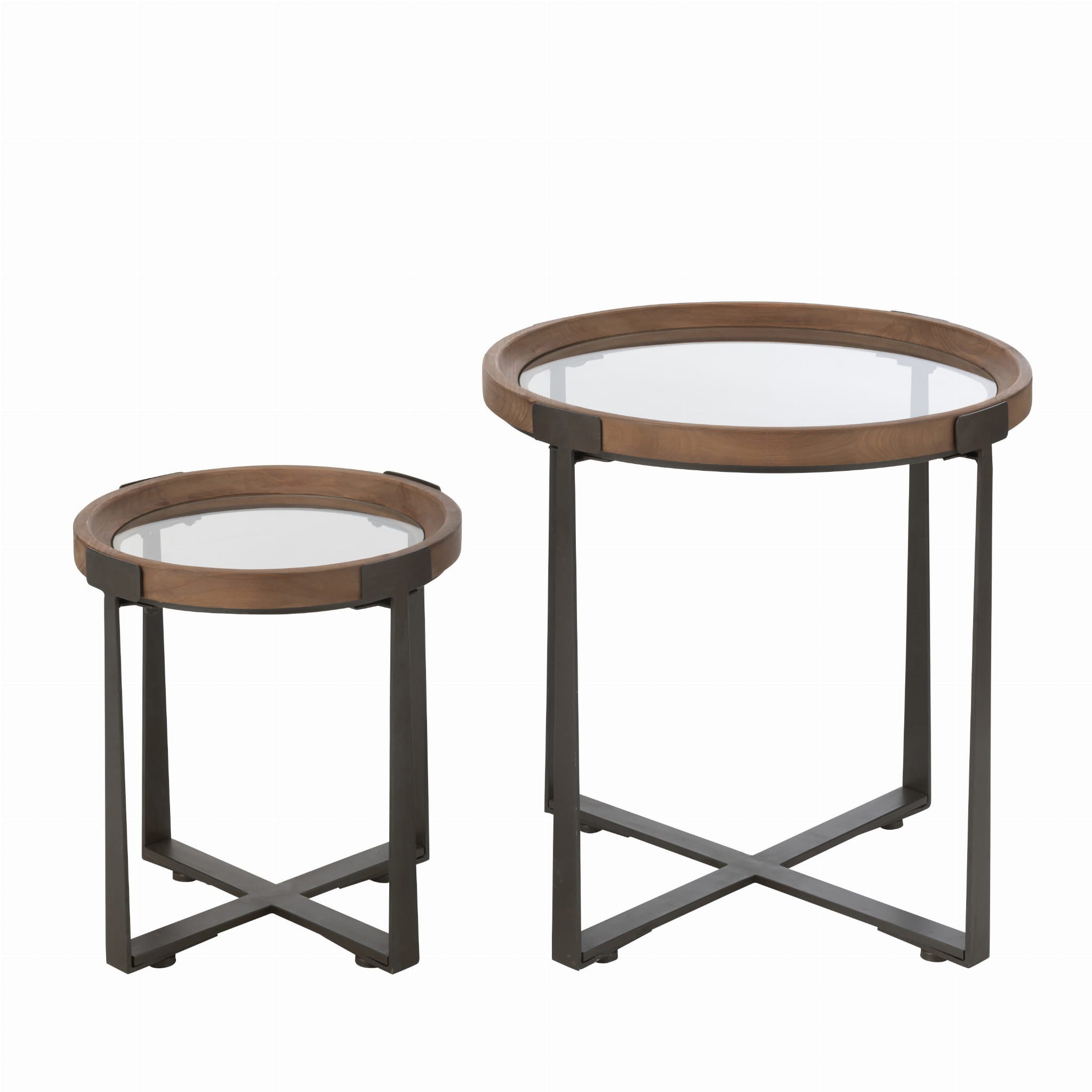 Stoliki pomocnicze Robin 2 szt ø60x60 ø40x45 cm szkło drewno J - LINE