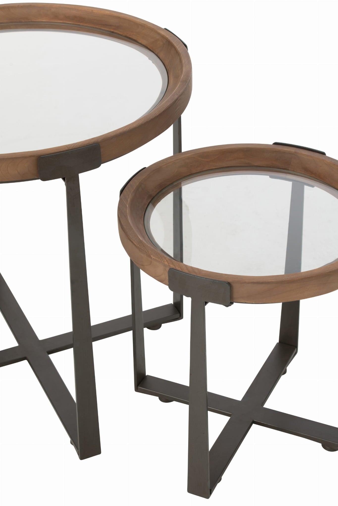Stoliki pomocnicze Robin 2 szt ø60x60 ø40x45 cm szkło drewno J - LINE