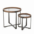 Stoliki pomocnicze Robin 2 szt ø60x60 ø40x45 cm szkło drewno J - LINE