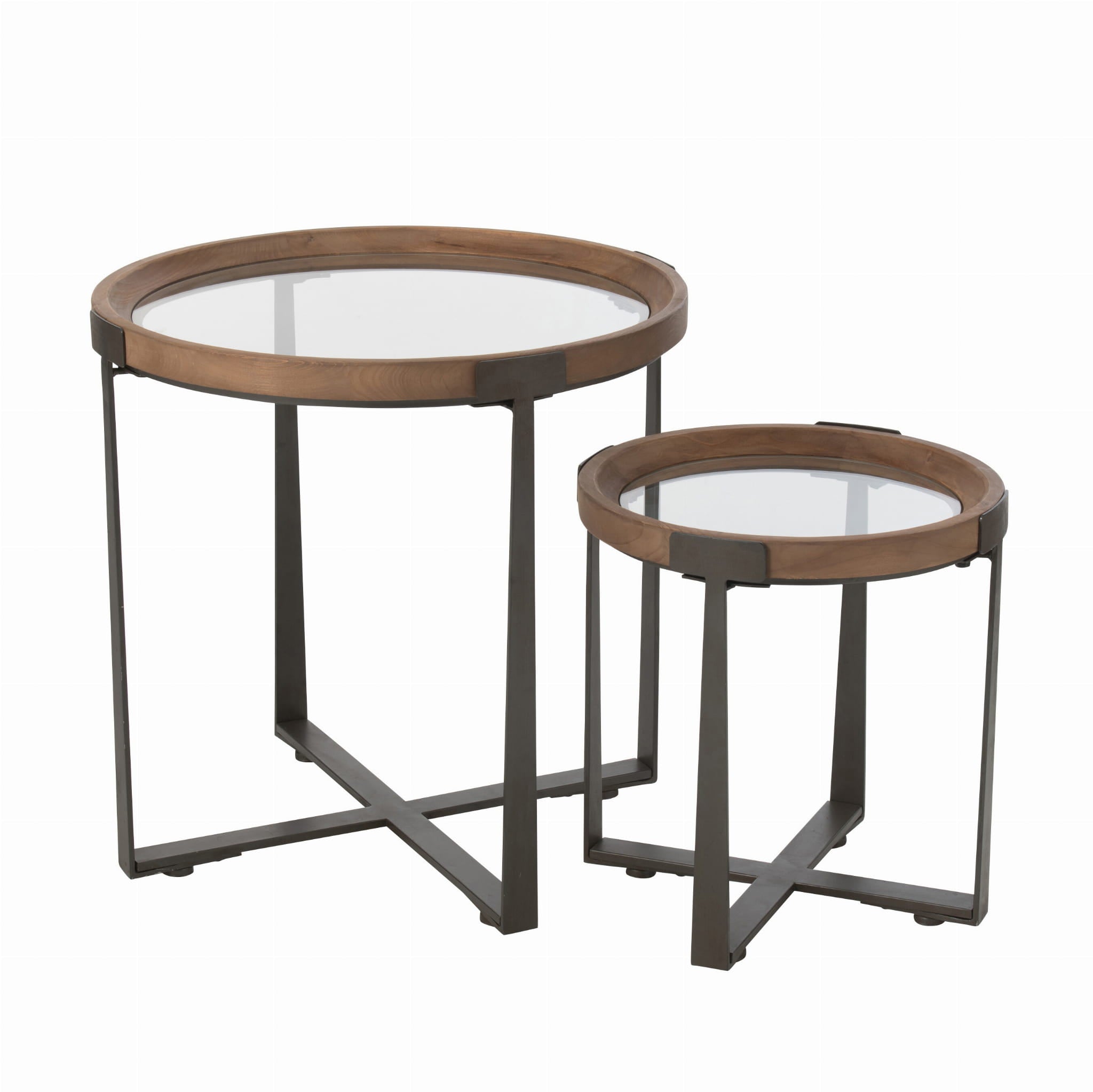 Stoliki pomocnicze Robin 2 szt ø60x60 ø40x45 cm szkło drewno J - LINE