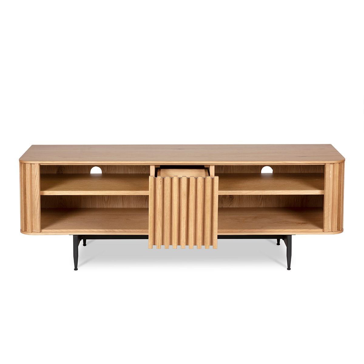 Szafka rtv Linea 130 cm dębowe lamele naturalny Zago