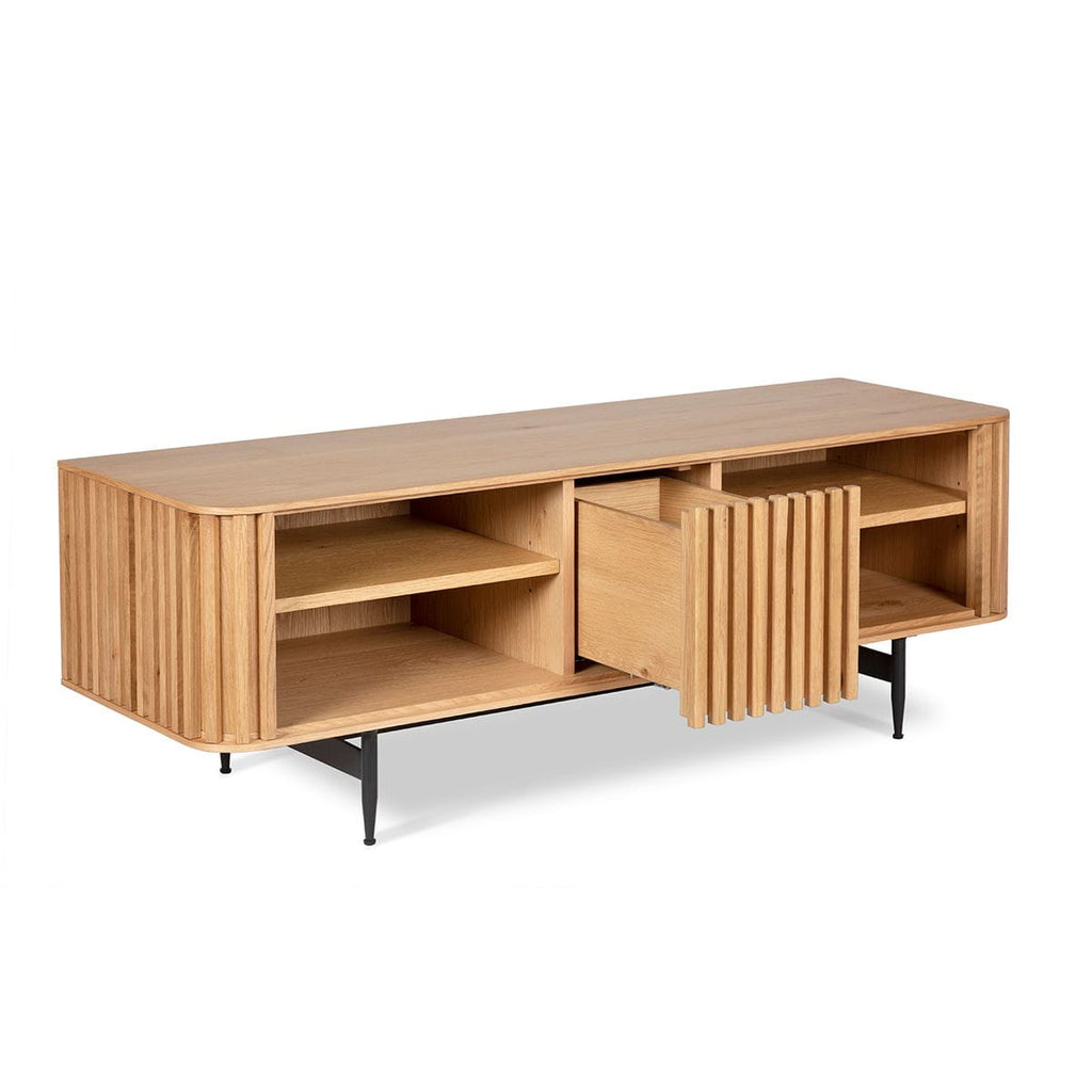 Szafka rtv Linea 130 cm dębowe lamele naturalny Zago