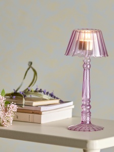 Świecznik CISCO szklany różowy na tealight 23 cm  stołowy lampka