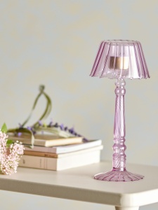 Świecznik CISCO szklany różowy na tealight 23 cm  stołowy lampka