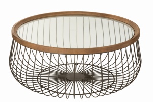 Okrągłe stoliki kawowe Ø100 cm i Ø80 cm ustawione razem w salonie