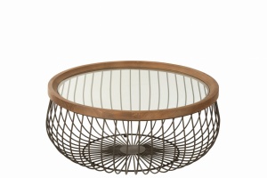 Komplet okrągłych stolików kawowych ze szklanym blatem i metalową ażurową podstawą