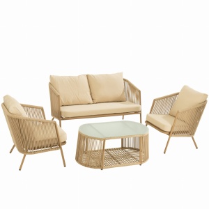 Zestaw mebli ogrodowych ELI Premium beżowy – sofa, fotele i stół, J-Line