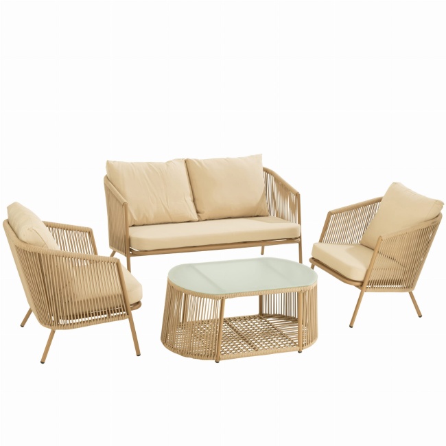 Zestaw mebli ogrodowych ELI Premium beżowy – sofa, fotele i stół, J-Line