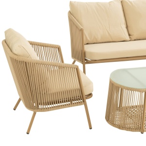 Zestaw mebli ogrodowych ELI Premium beżowy – sofa, fotele i stół, J-Line
