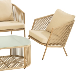 Zestaw mebli ogrodowych ELI Premium beżowy – sofa, fotele i stół, J-Line
