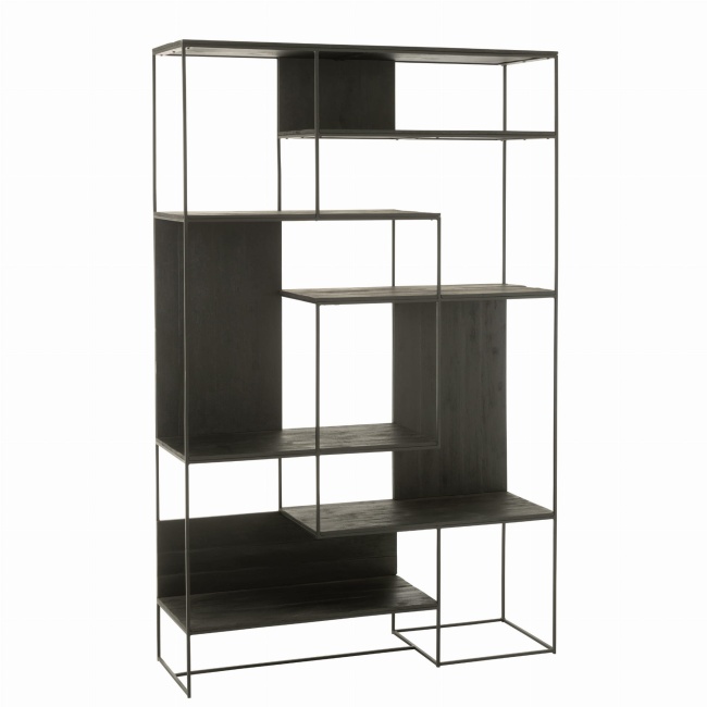 Regał NOCTA z drewna tekowego metalu 190x120cm w kolorze czarnym minimalistyczny