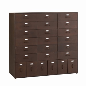 Komoda ARCHIVE metalowa z szufladami 125×50×119 cm industrialna antyczny brąz