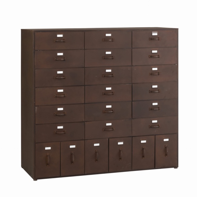 Komoda ARCHIVE metalowa z szufladami 125×50×119 cm industrialna antyczny brąz