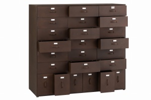 Komoda ARCHIVE metalowa z szufladami 125×50×119 cm industrialna antyczny brąz