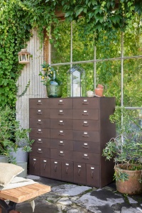 Komoda ARCHIVE metalowa z szufladami 125×50×119 cm industrialna antyczny brąz