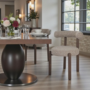 Krzesło RONI tapicerowane boucle jasnobrązowe z podłokietnikami | Homecept