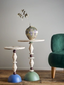 Stolik kawowy MANNELLI niebieski drewno ø30x49 cm Bloomingville