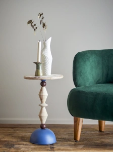 Stolik kawowy MANNELLI niebieski drewno ø30x49 cm Bloomingville