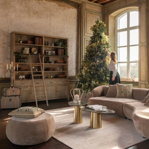 Regał biblioteczka FARMHOUSE z drabiną 200x232 cm Library classic drewniana biblioteka na książki