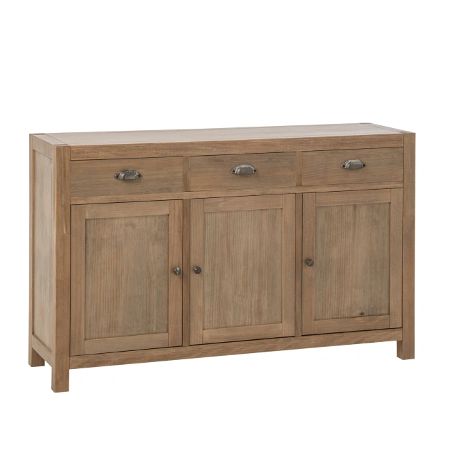 Komoda FARMHOUSE trzydrzwiowa szuflady 140 cm do salonu drewniana