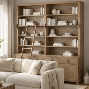 Regał biblioteczka FARMHOUSE z drabiną 200x232 cm Library classic drewniana biblioteka na książki