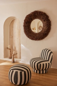 Fotel BENTO w pasy czarny/złamana biel