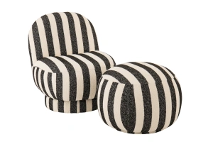 Fotel BENTO w pasy czarny/złamana biel