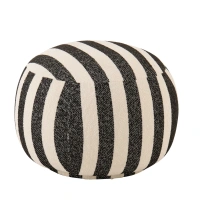 Puf BENTO w pasy czarny/złamana biel 62x62x45 cm