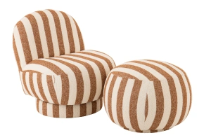 Fotel BENTO w pasy karmel/złamana biel