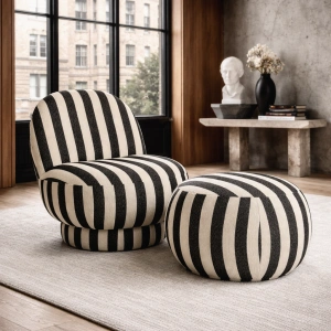Fotel BENTO w pasy czarny/złamana biel
