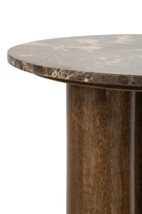 Stolik boczny EMPERA okrągły marmur 50x60 cm brązowy marmurowy blat podstawa drewniana mango