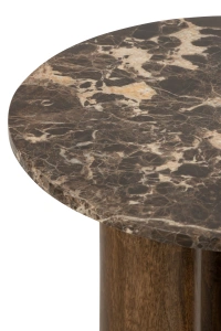 Stolik boczny EMPERA okrągły marmur 50x60 cm brązowy marmurowy blat podstawa drewniana mango