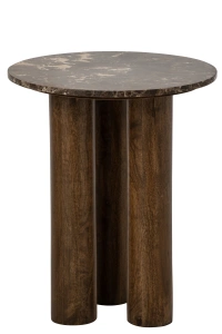 Stolik boczny EMPERA okrągły marmur 50x60 cm brązowy marmurowy blat podstawa drewniana mango